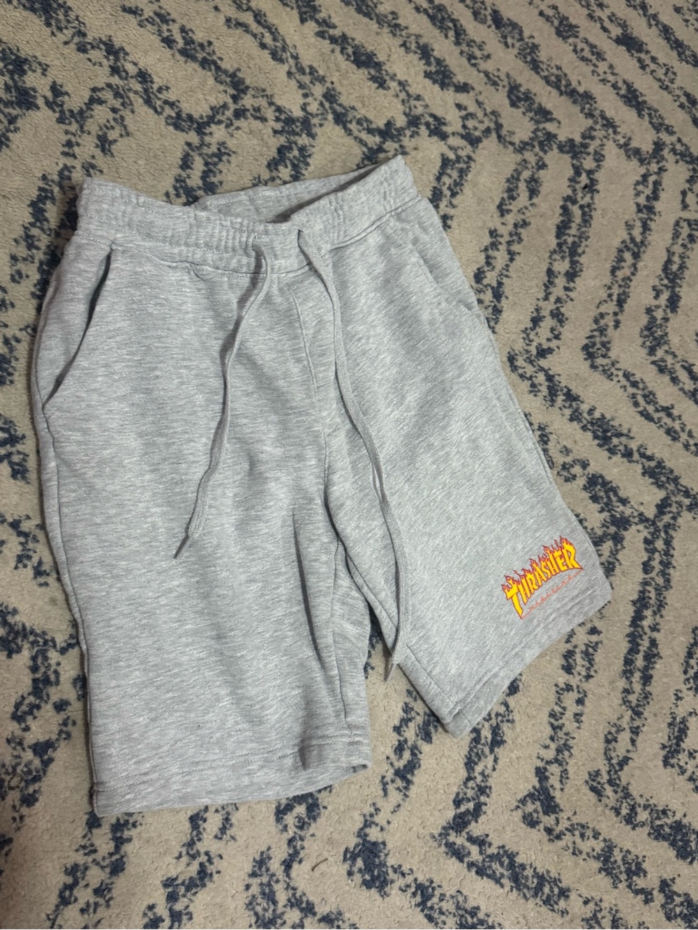 Thrasher Gray Athletic Fleece Shorts with Flame Logo